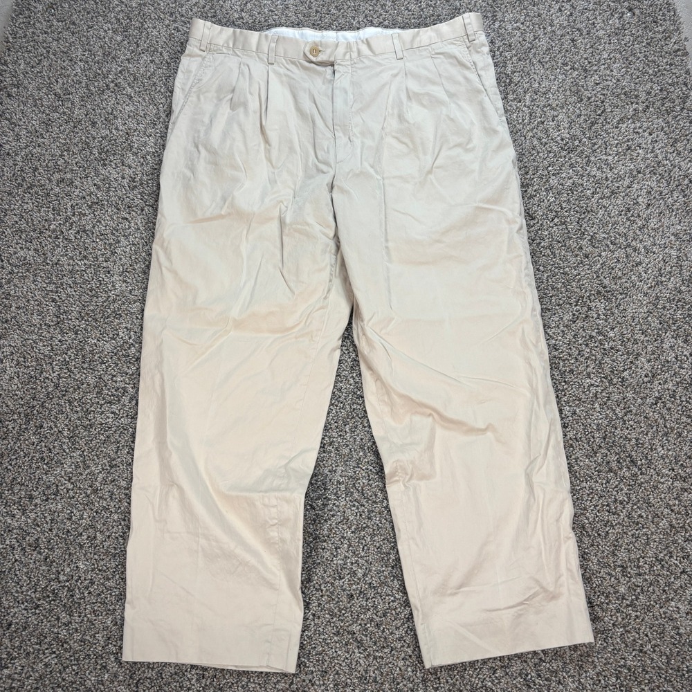 Brioni Cannes Men's 40R Beige Pleated Cotton Chinos Pants Made in Italy